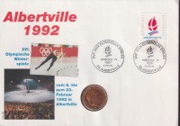 France 1 francs 1988 Albertville UNC (A 2021 ) STAMP + LETTER NUMISLET