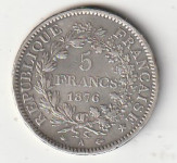 FRANCE 5 FRANCS 1876 AG UNC