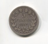 FRANCE / FRANCUSKA - 5 FRANCS 1837 W LILLE LOUIS PHILIPPE I, SREBRO