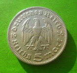 Germany - 5 Reichsmark 1936 D - Paul von Hindenburg - Srebro