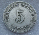 GERMANY-EMPIRE 5 PFENNIG 1897A