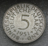 GERMANY - FEDERAL REPUBLIC 5 MARK 1951F Silver