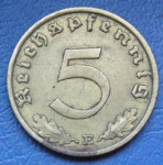 GERMANY, THIRD REICH 5 REICHSPFENNIG 1937E