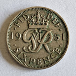 GREAT BRITAIN- SIX PENCE 1951.