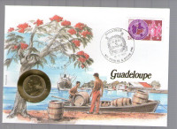 GUADELOUPE 20 CENTIMOS FRANCS 1984 G UNC (A 2018) STAMP + LETTER NUMIS