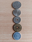 JAPAN, LOT od 5. kovanica 1,5,50, 100 i 500 yen