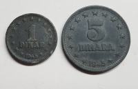 JUGOSLAVIJA, 1 DINAR i 5 DINARA, 1945. g.