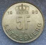 LUXEMBOURG 5 FRANCS 1990