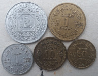 Maroko 50 cm. i 1 fr.,1945.;1 fr 1951 i 52.,te 5 fr. 1951