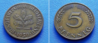 NJEMAČKA GBR GERMANY 5 PFENNIG 1950 J (TANKO) KM:107 - LISTOVI HRASTA