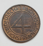 NJEMAČKA GERMANY, WEIMAR, 4 REICHSPFENNIG, 1932.
