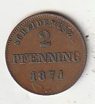 NJEMAČKA PRUSIA 2 PFENGA 1871 COPER