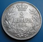Srbija 2 DINARA 1904 Silver