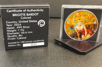 Srebrnjak Brigitte Bardot 1 unca obojani RIJETKO, nizak broj 011/100