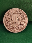 Švicarska 1 francs 1940  - Š017   - SREBRO