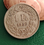 Švicarska 1 francs 1956 - Š001- SREBRO