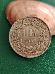 Švicarska 1 francs 1957 - Š003 - SREBRO
