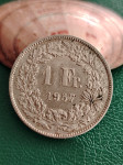 Švicarska 1 francs 1957 - Š006 - SREBRO