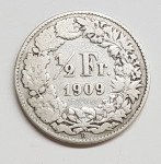 ŠVICARSKA SWITZERLAND, 1,2 FRANC, 1909. SREBRO