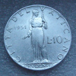 VATICAN CITY 10 LIRE 1951