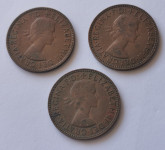 Velika Britanija kovanice half penny 3 kom lot | kraljica Elizabeth II