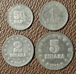 YUGOSLAVIA- 50 PARA, 1 DINAR, 2 DINARA, 5 DINARA 1945.