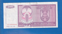 4829  - Banja Luka BOSNA 5000 DINARA 1992  AA 5846692