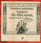 ASSIGNAT FRENCH REVOLUTION 10 sols livres 1793 .G. -( No097 )nice qual