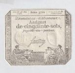 ASSIGNAT FRENCH REVOLUTION 50 sols 1793 note CURRENCY BILL AUNC