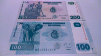 Congo 100 & 200 francs, prelijepe unc novčanice