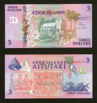 COOK ISLANDS - 3 DOLLARS, 1992. UNC