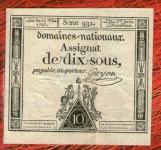 France ASSIGNAT FRENCH REVOLUTION 10 sols livres 1793 ( No111) great q