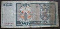 Hrvatska KNIN 1 000 Dinara 1992
