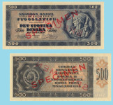 jugoslavia 500  dinara 1950  specimen