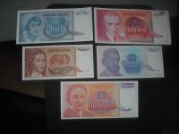 Lot Jugoslavija dinara 1992. i 1993.UNC (5 novčanica)