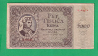 NDH HRVATSKA 5000 KUNA 1943  D089312  ORIGINAL  / 6019