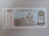 Novčanica 100 milijuna/miliona dinara "Republika srpska Krajina" 1993.