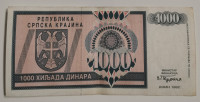 NOVČANICA 1000  DINARA takozvaneREPUBLIKA SRPSKA KRAJINA"-KNIN 1992.
