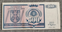 NOVČANICA 500 DINARA takozvane "REPUBLIKA SRPSKA KRAJINA-KNIN, 1992.