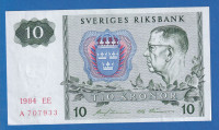 ŠVEDSKA 10 KRONOR 1984  UNC  - SER -  A707933 / 2099