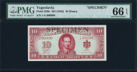 YU KINGDOM 10 DINARA 1943 PMG 66 EPQ SPECIMEN "SERIJA LONDON"