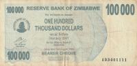 ZIMBABWE 100000  DOLLARS 2007