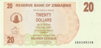 ZIMBABWE 20  DOLLARS 2007