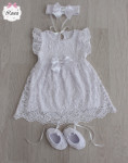 Komplet za krštenje: krsna haljinica, trakica za glavu i cipelice