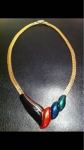 Unikat set efektna zlatna ogrlica i naušnice sa keramičkim bojama