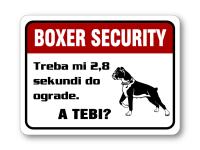 Tablica "Boxer security" - Treba mi 2,8 sekundi do ograde. A tebi?