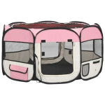 vidaXL Sklopiva ogradica za pse s torbom za nošenje roza 125x125x61 cm