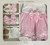 Set bebi u kutiji 5/1 haljina, bodi, traka, štrampice, cipelice, rozi,