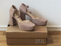 Ženske cipele s blok petom - boja pudera - koža - br. 37 - NOVO