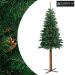 Tanko božićno drvce s pravim drvom i šiškama zeleno 210 cm PVC - 210 x